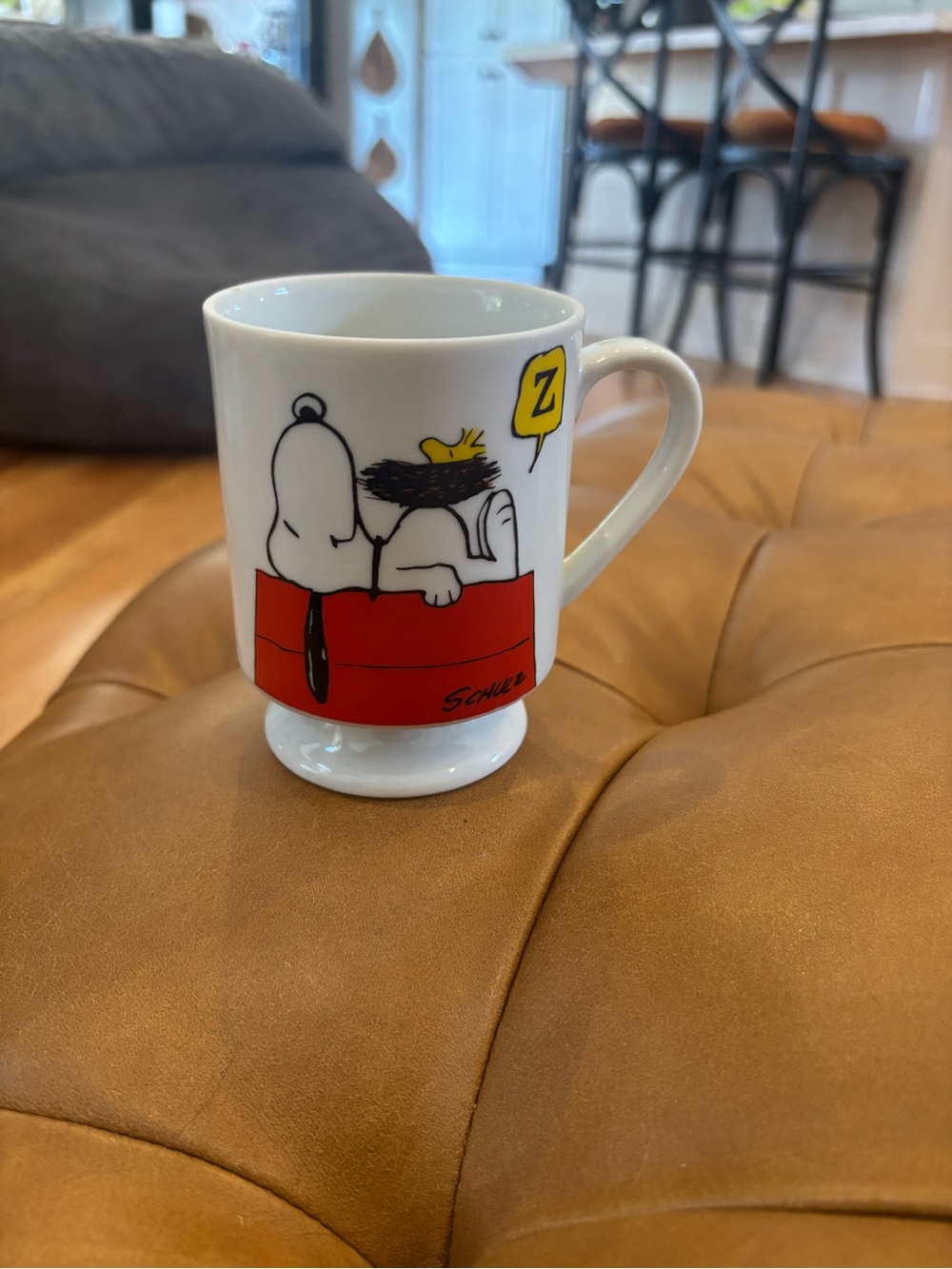 Peanuts White Ceramic footed mug with Snoopy Woodstock Accent